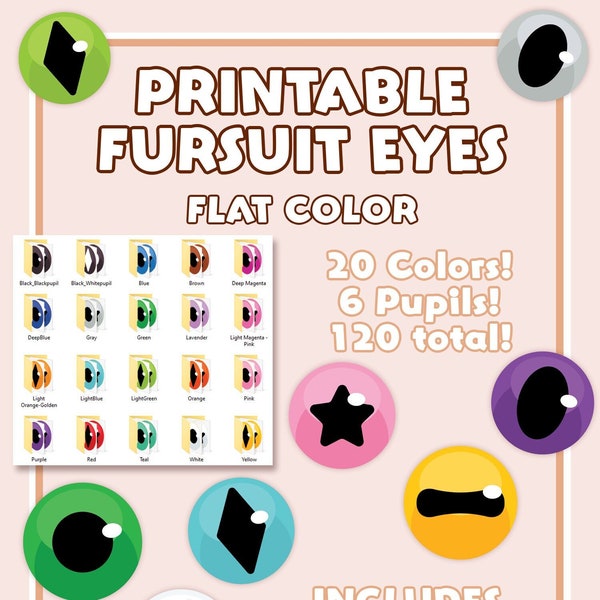 Yeux de fursuit imprimables en couleur plate - TÉLÉCHARGEMENT NUMÉRIQUE UNIQUEMENT - Yeux mignons, propres, stylisés, vectoriels pour les fursuits en maille bougran