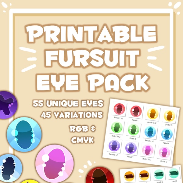 Printable Fursuit Eyes - DIGITAL DOWNLOAD ONLY - Cute, Kemono - style eyes for buckram mesh fursuits
