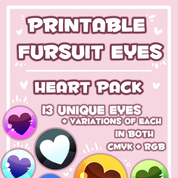 Heart Printable Fursuit Eyes - DIGITAL DOWNLOAD ONLY - Cute, Kemono - style eyes for buckram mesh fursuits