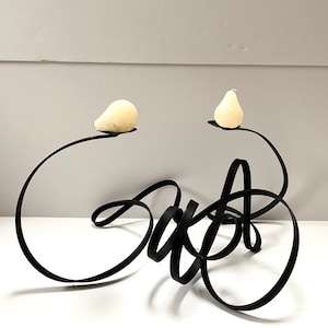 Black metal curved double candleholder , abstract black candleholder