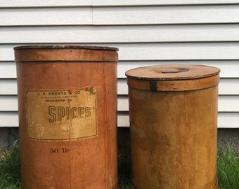 Vintage spice boxes large containers , J. A. Eberts & Co. Wholesale groceries  Bethlehem, PA.