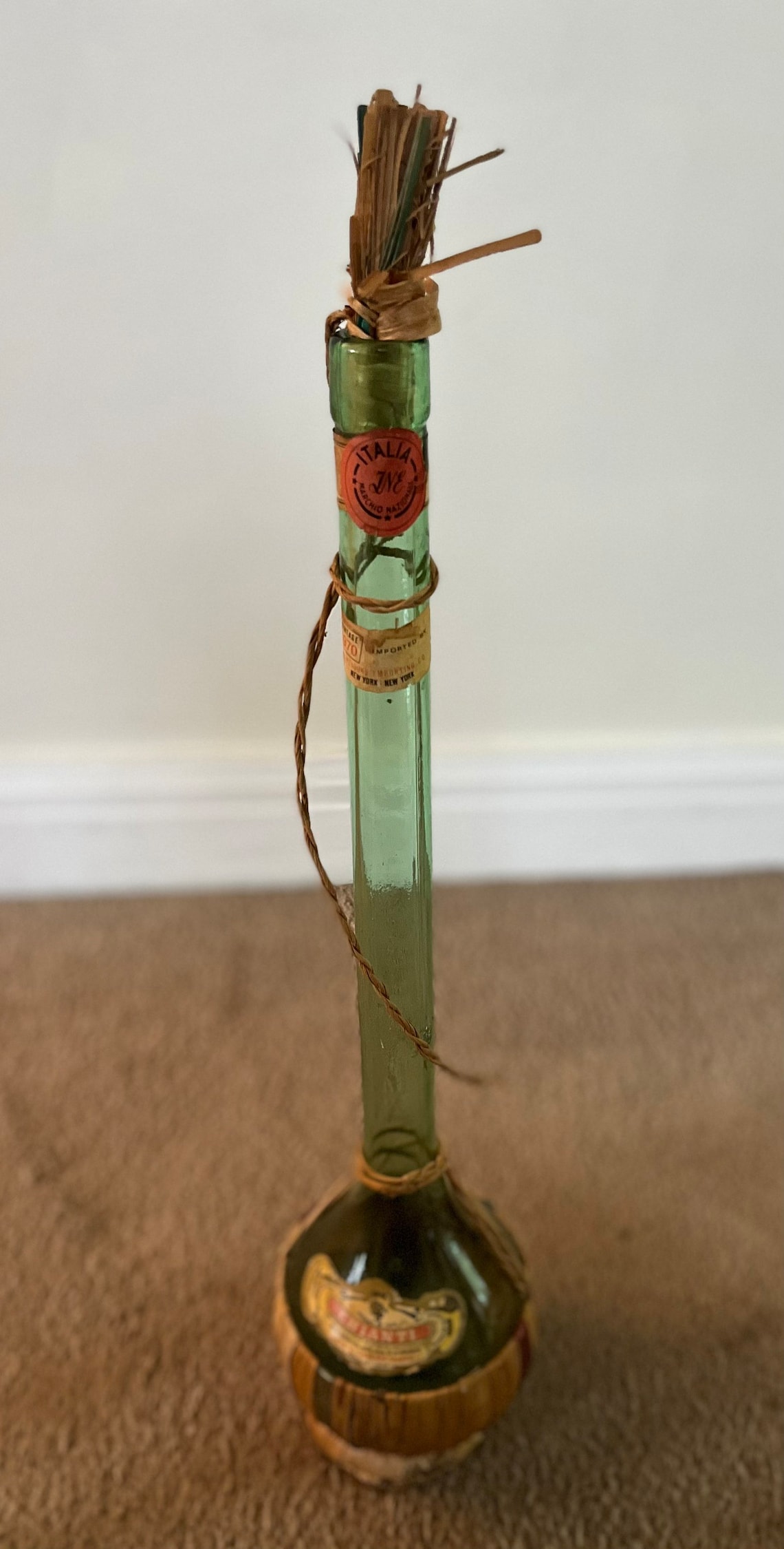 Vintage Wine Bottle Italy Chianti 1970 Long Neck Raffia Green Etsy