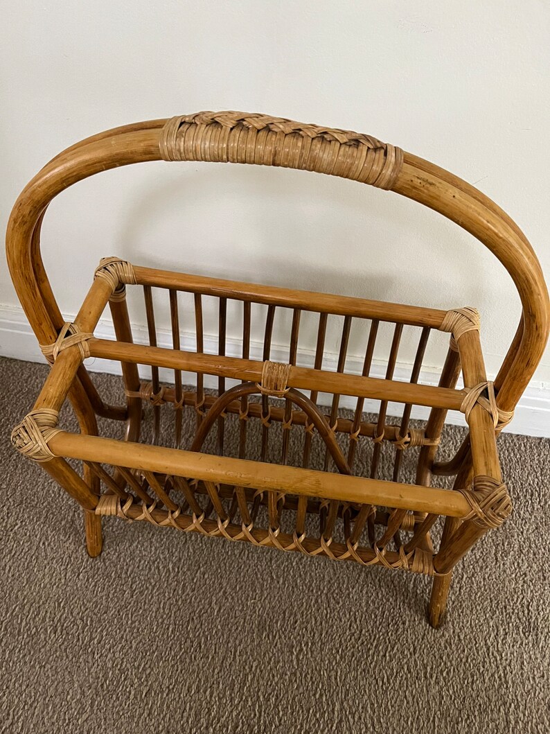 Vintage Bamboo Boho Magazine Holder Etsy