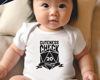 Nerdy Baby Bodysuit | Cuteness Check d20 Critical Hit | Nerd Baby Clothes | Baby Toddler Bodysuit | Baby Shower Gift TTRPG Baby Shirt