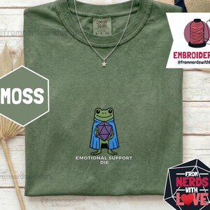 Embroidered Frog Dnd Tee, Comfort Colors 1717 Shirt, d20 Dice Dnd Party Gifts for Dm, Neurodiversity Emotional Support Die