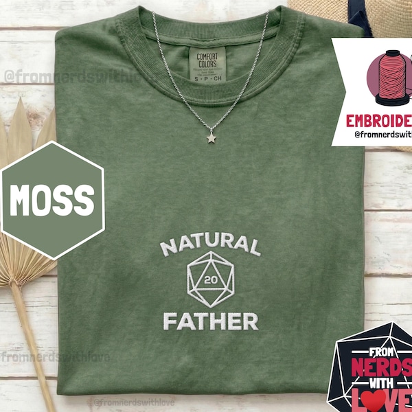 Besticktes T-Shirt für nerdige Väter, Comfort Colors Shirt, d20 Würfelgeschenk zum Vatertag, für ihn, Freund, Ehemann, Vater, TTRPG-Spieler, Tabletop-RPG-Spieler