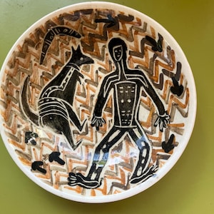 Vintage Martin Boyd Pottery Trinket Bowl, Mid-Century Australian Aboriginal Art,  Hand Painted Kangaroo, Signed