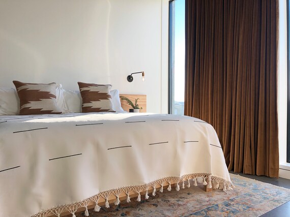 Handwoven Mexican Cotton Bedspread 100 Cotton Tassel Accents Etsy