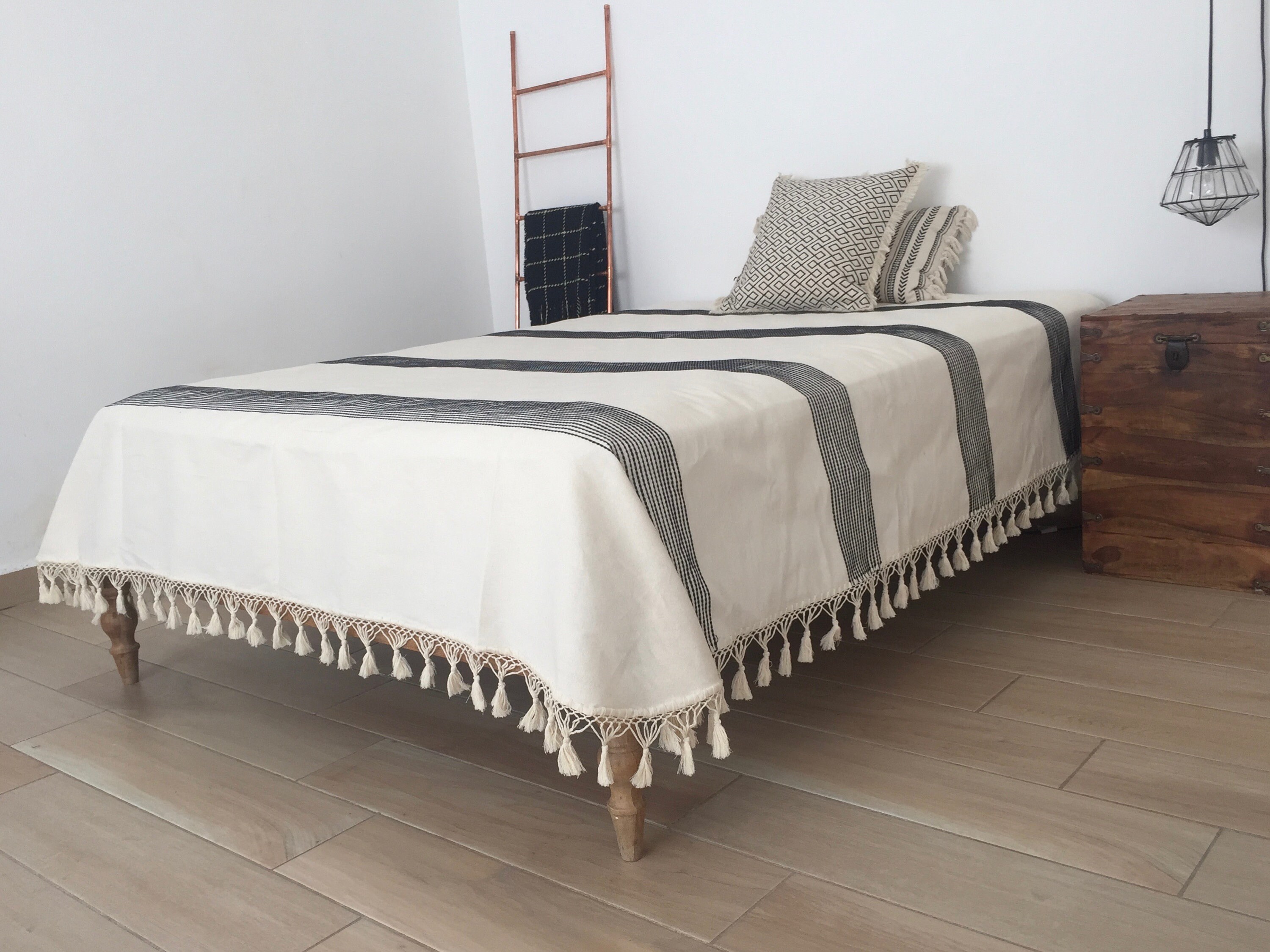 Handwoven Mexican Cotton Bedspread 100 Organic Oaxacan Etsy