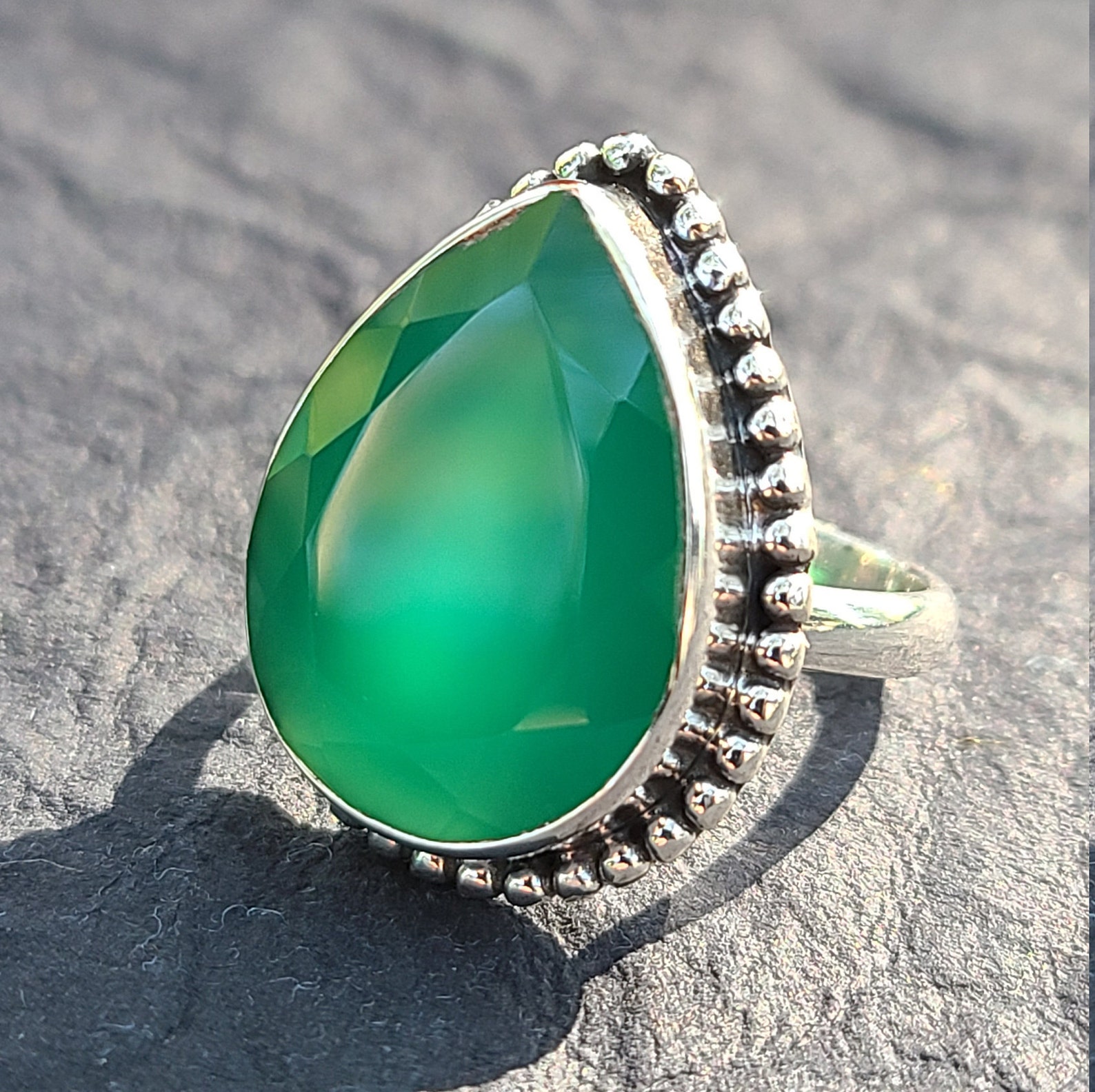 Natural Green Onyx Ring in Sterling SilverGreen Onyx Etsy