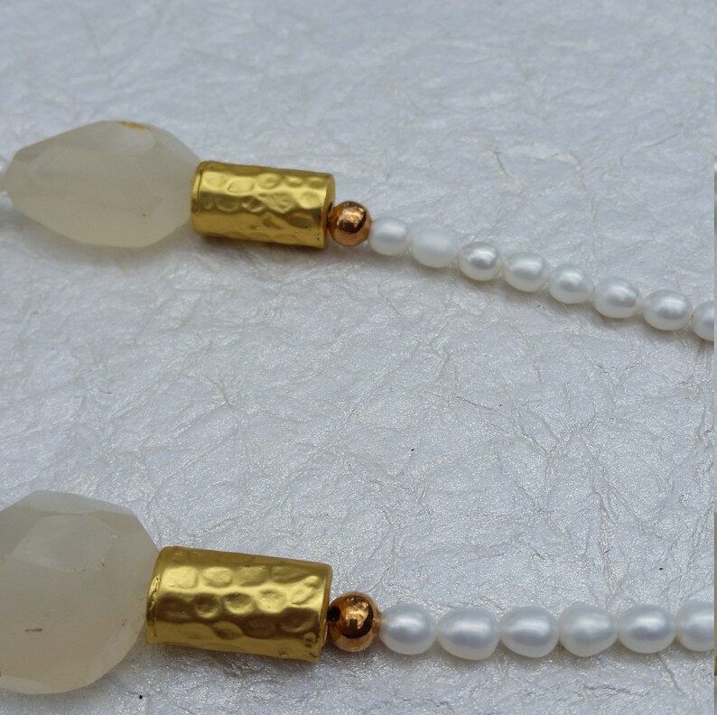 White Onyx and Pearls Chunky Short Necklace-Wedding Necklace-Statement Necklace-Gemstone Jewelry-African Jewelry-Women Necklace-Gift for Her