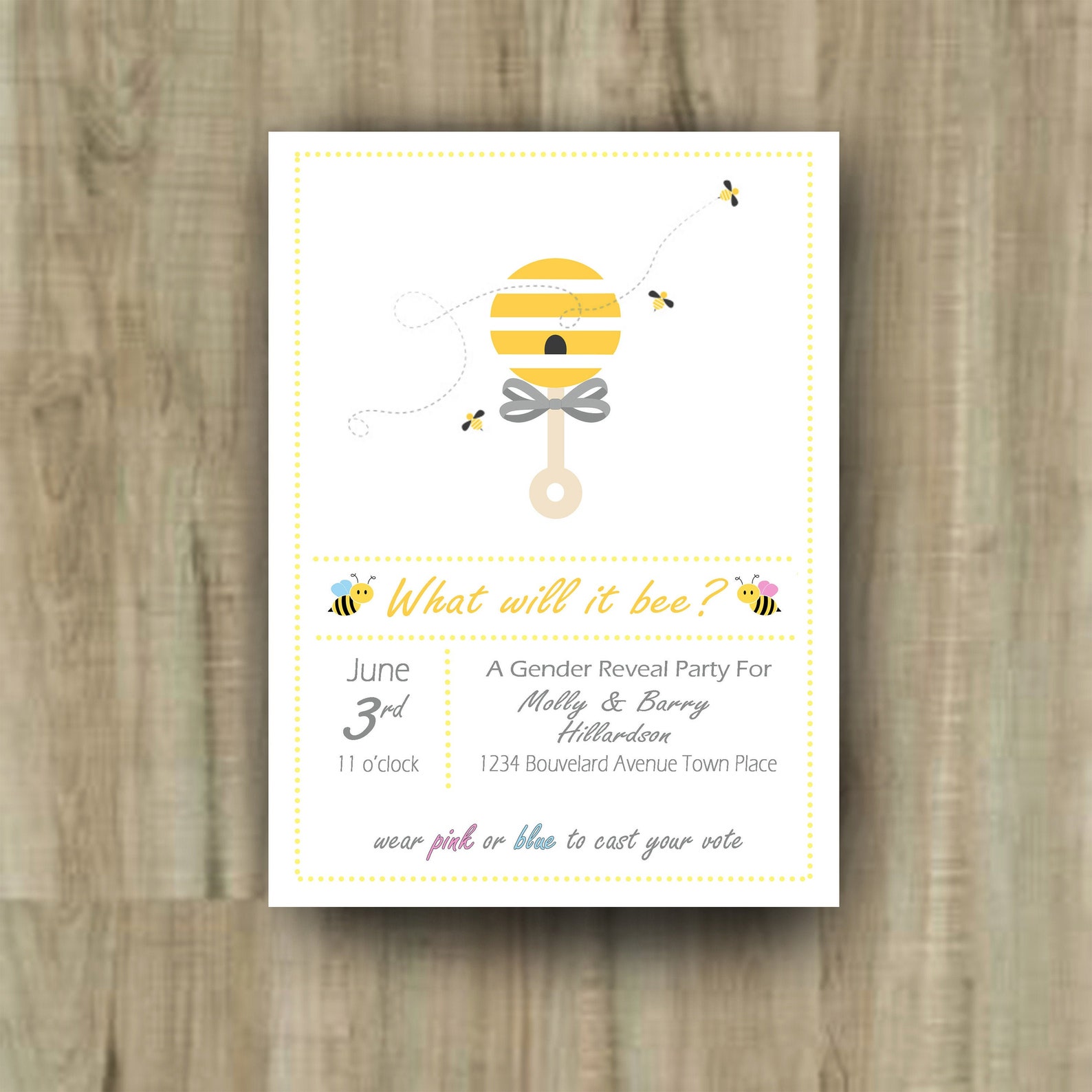 Honey Bee Gender Reveal Party Invitation PRINTABLE Etsy