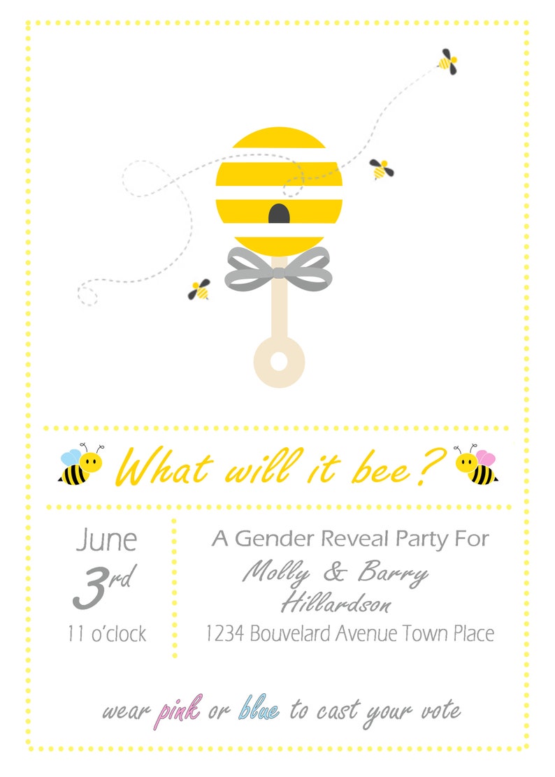 Honey Bee Gender Reveal Party Invitation PRINTABLE Etsy