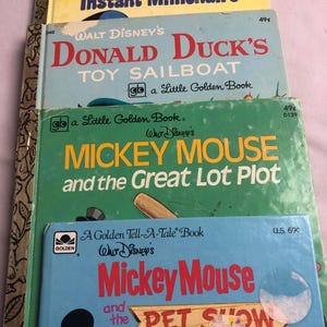 Vintage Collectible Walt Disney Golden Book Set, Donald Duck & Mickey Mouse Books