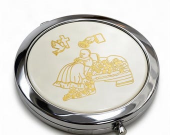 Espejo de bolsillo para bautizo, regalo personalizado para bautismo, recuerdo religioso grabado.
