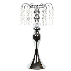 Kristallljusstake mittpunkt 16", hängande kristalldraperidekor Silver