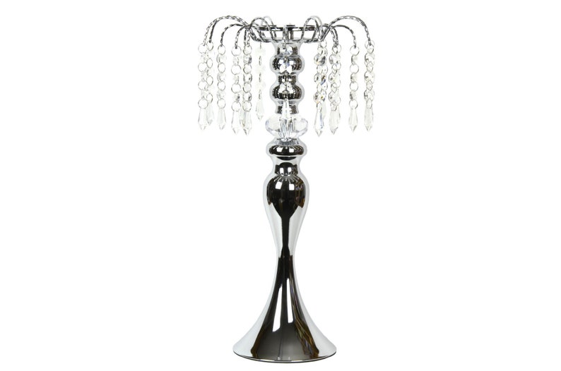 Kristallljusstake mittpunkt 16", hängande kristalldraperidekor Silver