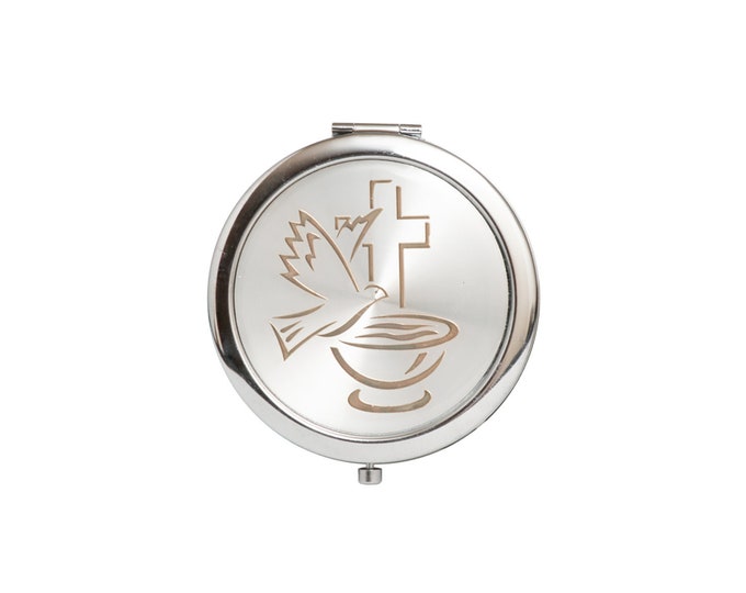 Baptism party favors compact mirror holy cup figurine.