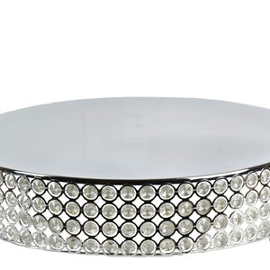 Round Cake Stand Crystal Beads Party Decorations. 17.50 Inches Silver