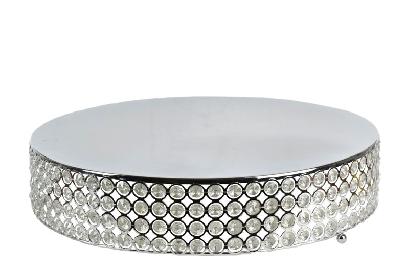 Round Cake Stand Crystal Beads Party Decorations. 17.50 Inches Silver