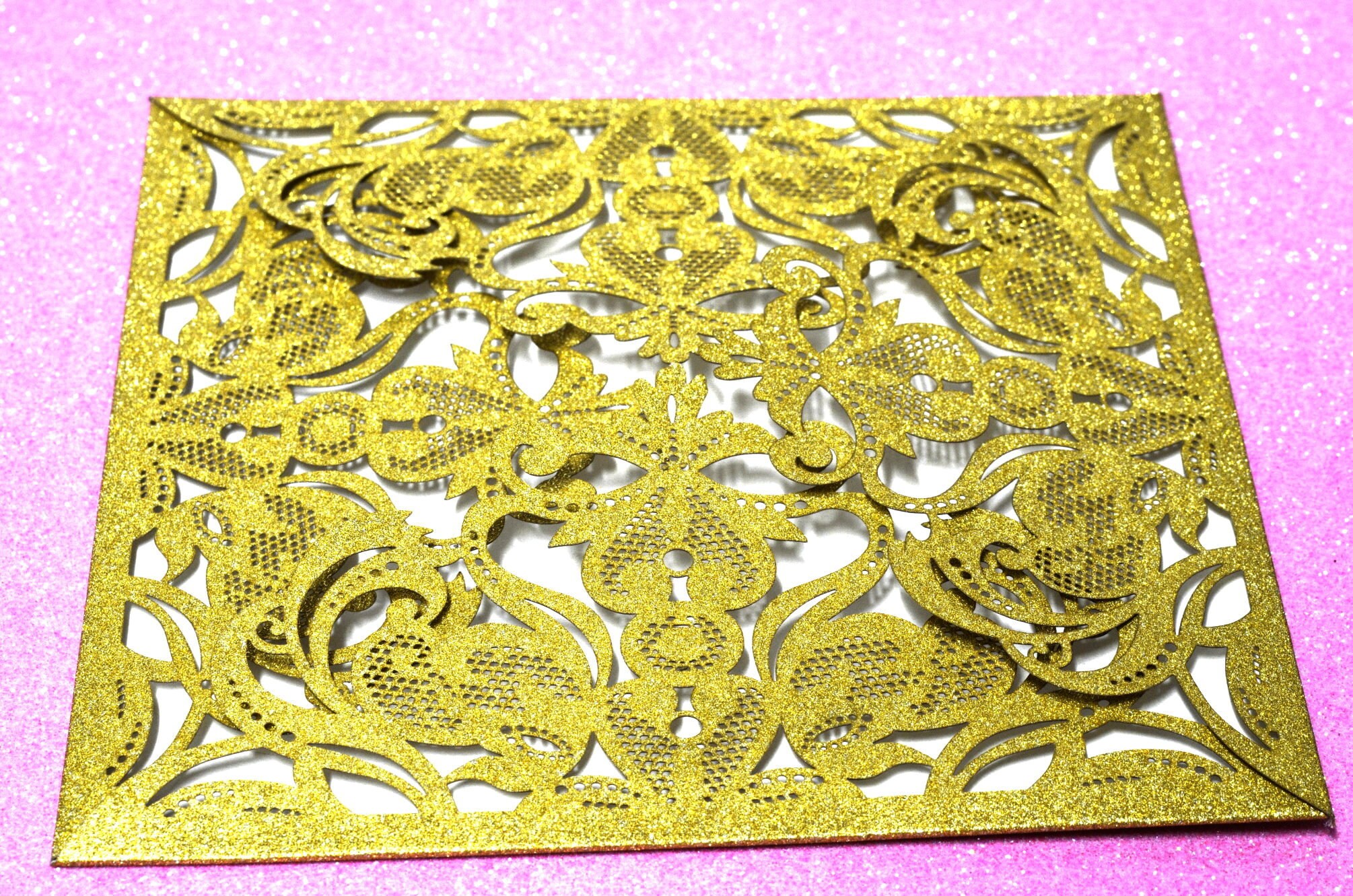 Glitter Laser Cut Invitation Card. Gold, Silver. 24 Pieces.