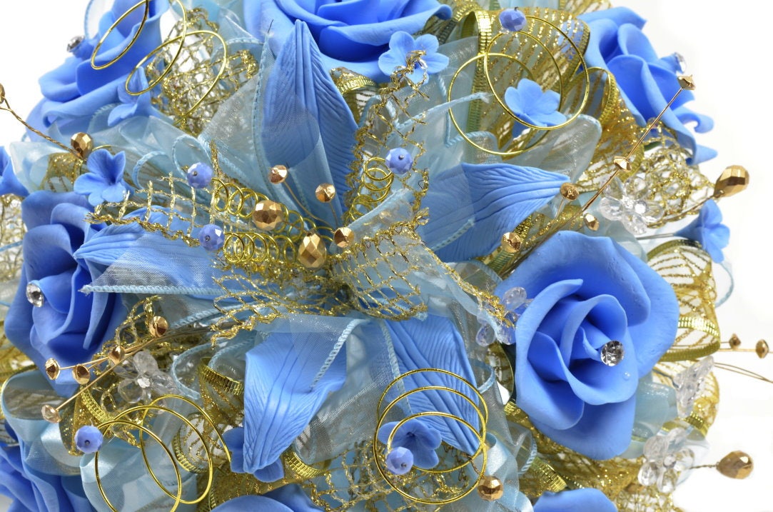 Artificial FlowersWedding Gold Tone Bouquet2 Pieces Set.