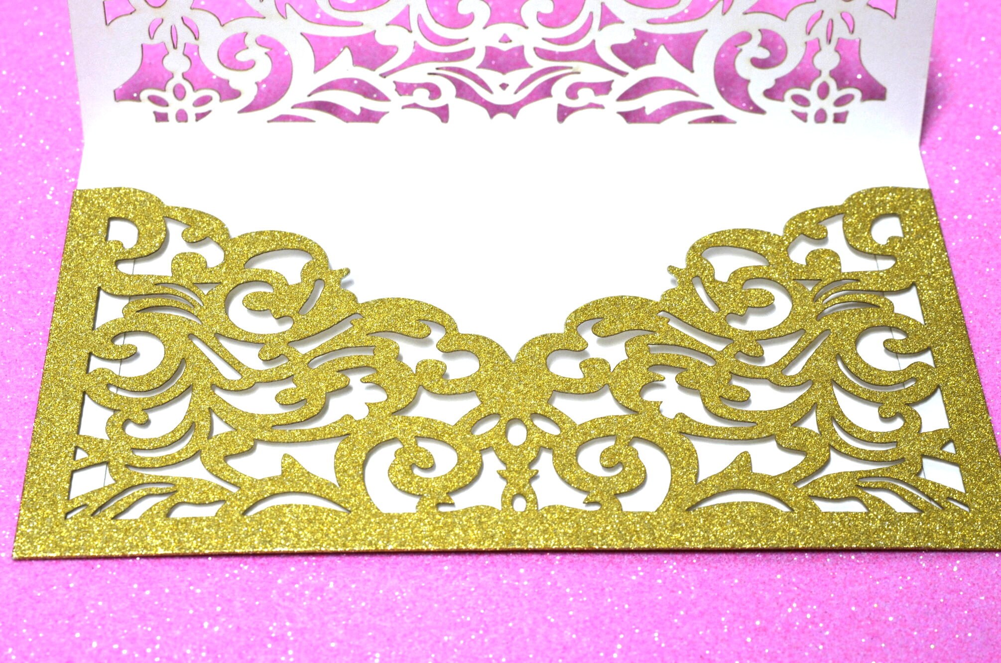 Glitter Laser Cut Invitation. GoldSilver. 24 Pieces.