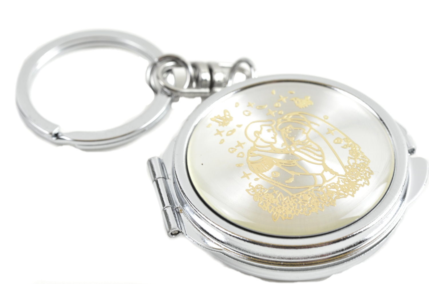 Key Chain Compact Mirror. Wedding Couple.