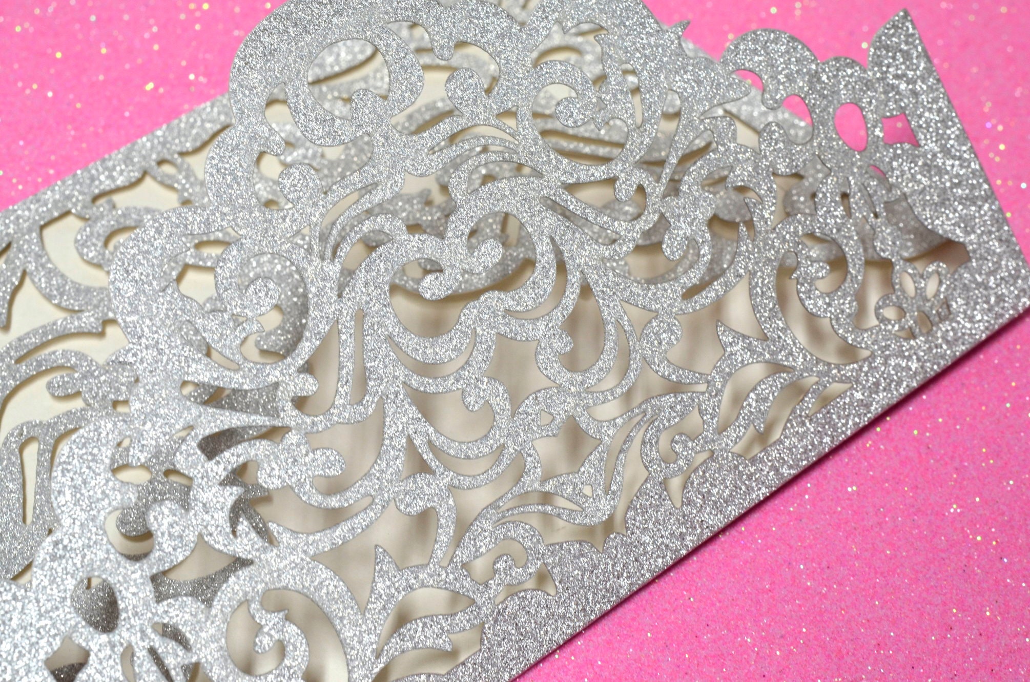Glitter Laser Cut Invitation. GoldSilver. 24 Pieces.
