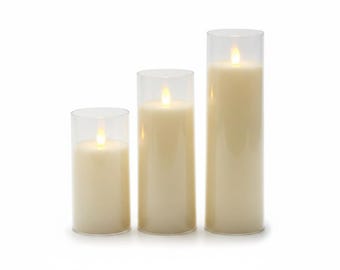 Juego de 3 velas LED con portavelas, velas sin llama que funcionan con pilas.