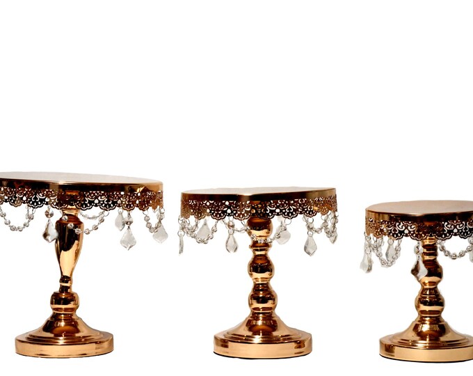 Cake Stand-Round Cake Stand Crystal Drop 3 Pieces Set.