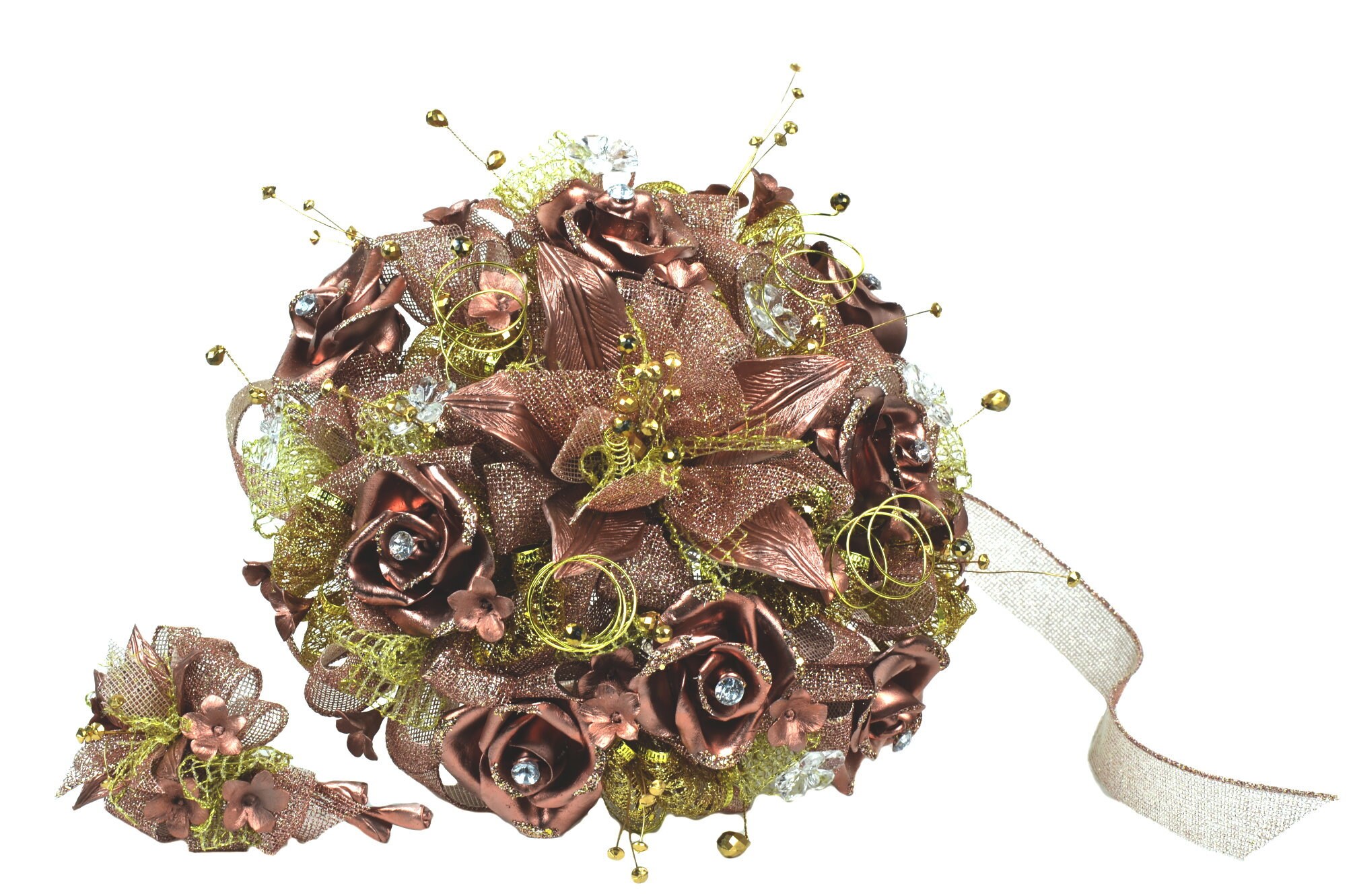 Artificial Flowers BouquetRose Gold BouquetBirthday Bouquet. 2 Piece Set.