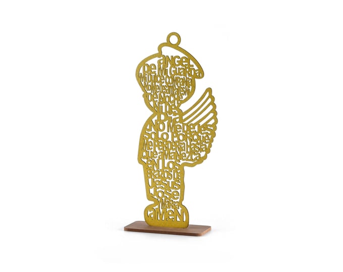 Guardian Angel Wood Laser Cut Baptism Decorations Spanish Version (Boy)