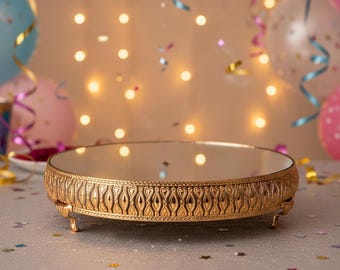 Round Cake Stand Mirror Top-Wedding Cake Stand - Anniversary - Birthday Party Cake Display. 14 Inches.