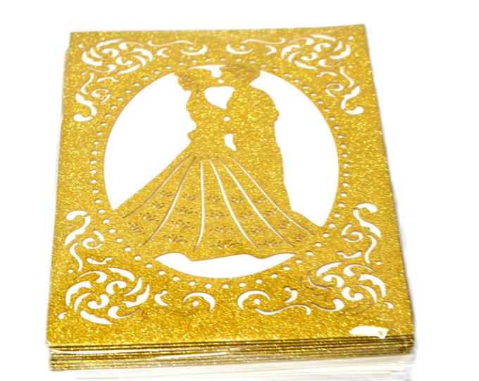 Glitter Laser Cut Invitation Couple. Gold-Silver. 24 Pieces.