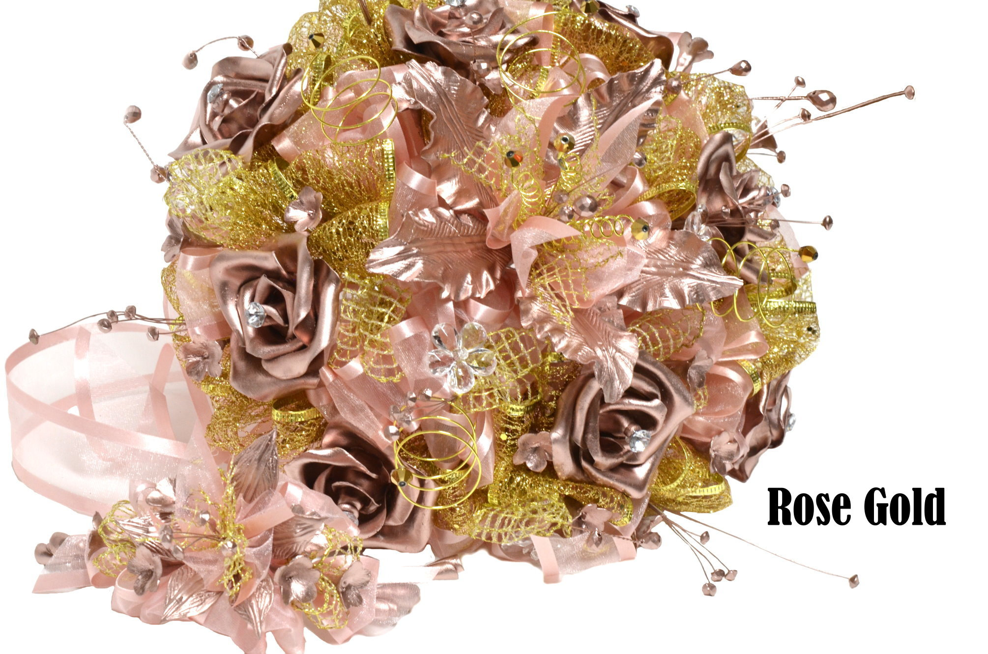 Artificial Flowers BouquetRose Gold BouquetBirthday Bouquet. 2 Piece Set.