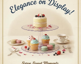 Soporte para cupcakes de 2 niveles con borde festoneado transparente – Torre de exhibición de postres de plástico de 30 cm (12")