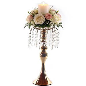 Kristallljusstake mittpunkt 16", hängande kristalldraperidekor French Gold