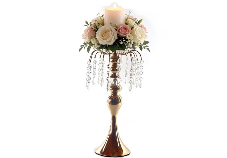 Kristallljusstake mittpunkt 16", hängande kristalldraperidekor French Gold