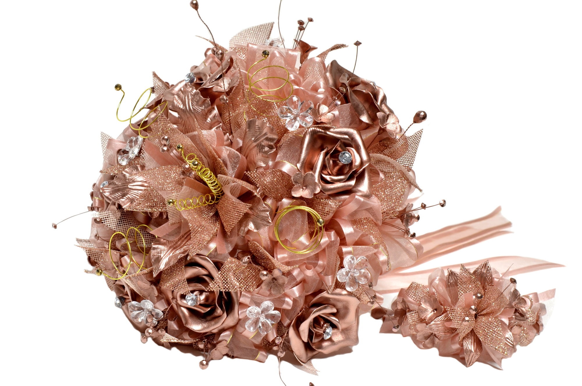 Artificial Flowers BouquetRose Gold BouquetBirthday Bouquet. 2 Piece Set.