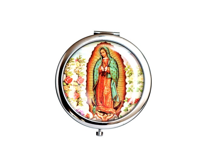 Baptism party favors Guadalupe compact mirror gifts.