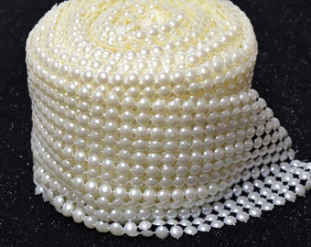 Pearl Mesh Roll Flat Back 8mm Party Decorations. 12 Row.