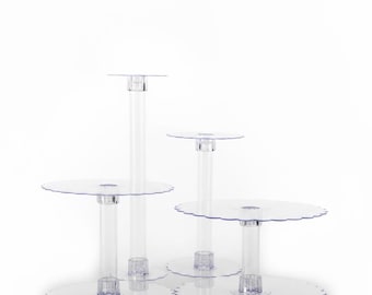 Juego de 4 soportes transparentes de plástico para pasteles – Platos de postre con borde festoneado