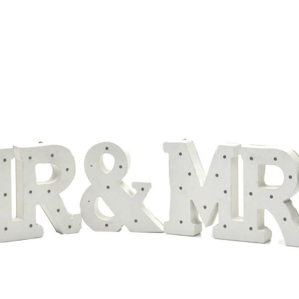 Wooden LED Light Up Marquee Letters. MR and MRS