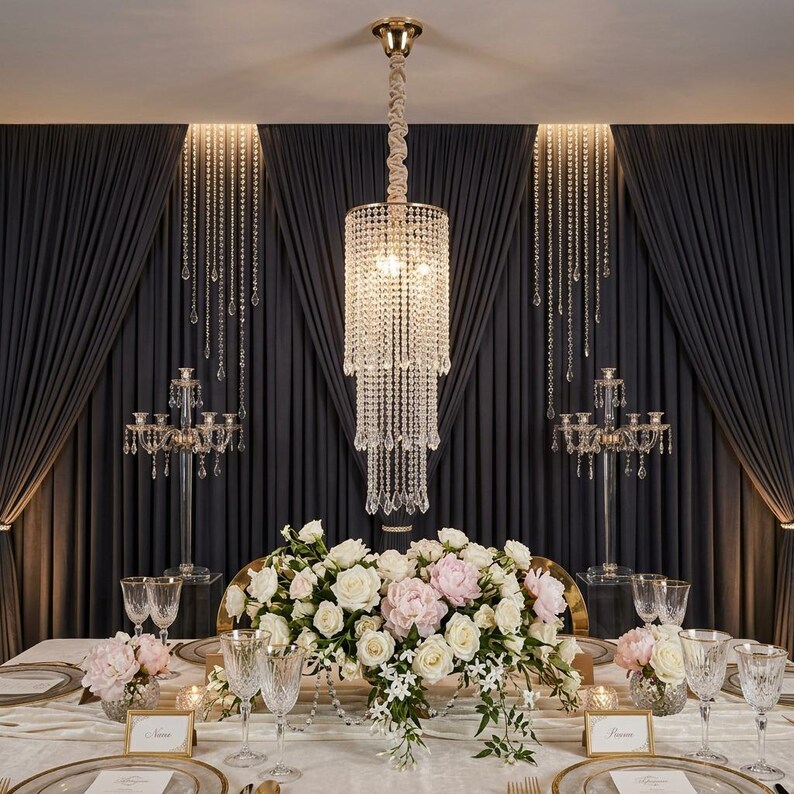 3 Tier Crystal Chandelier Party Décor, Hanging Acrylic Beaded Chandelier image 19
