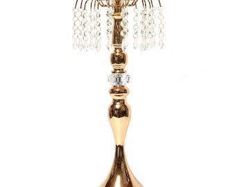 Centro de mesa con portavelas de cristal – Decoración de mesa para bodas – 48 cm de altura