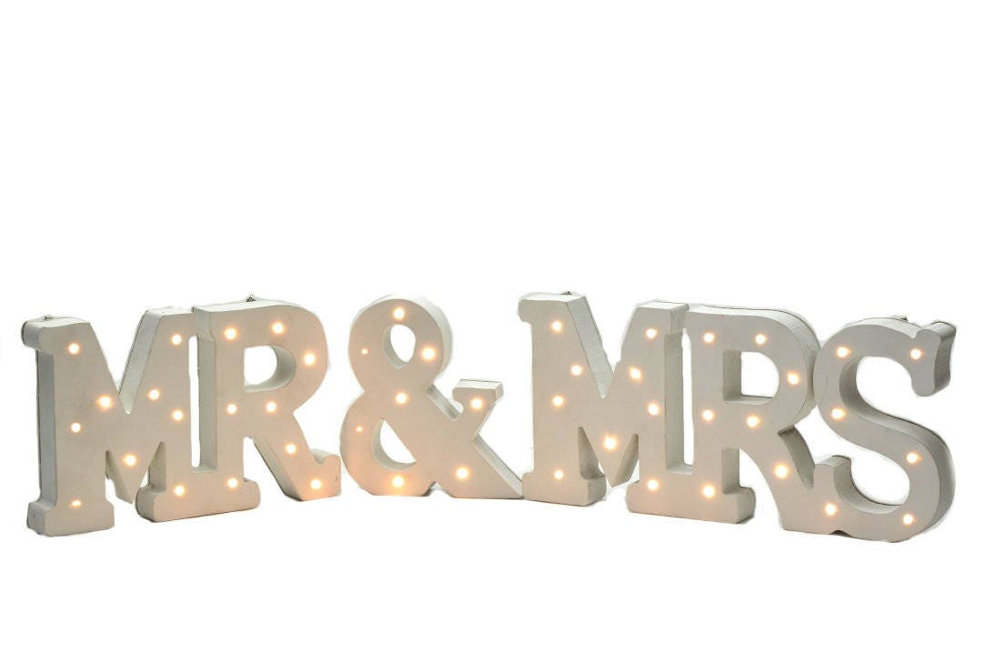 Wooden LED Light Up Marquee Letters. MR and MRS