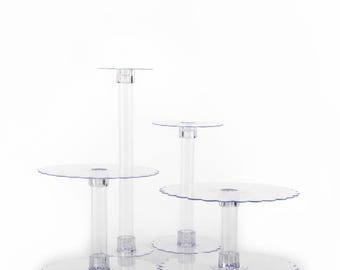 Elegante juego de soporte para pasteles de 4 niveles con pedestal de plástico.