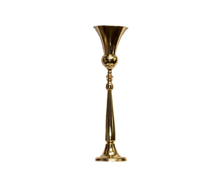 Sleek Metallic Gold Flower Vase-Wedding Decorations. 38 Inches.