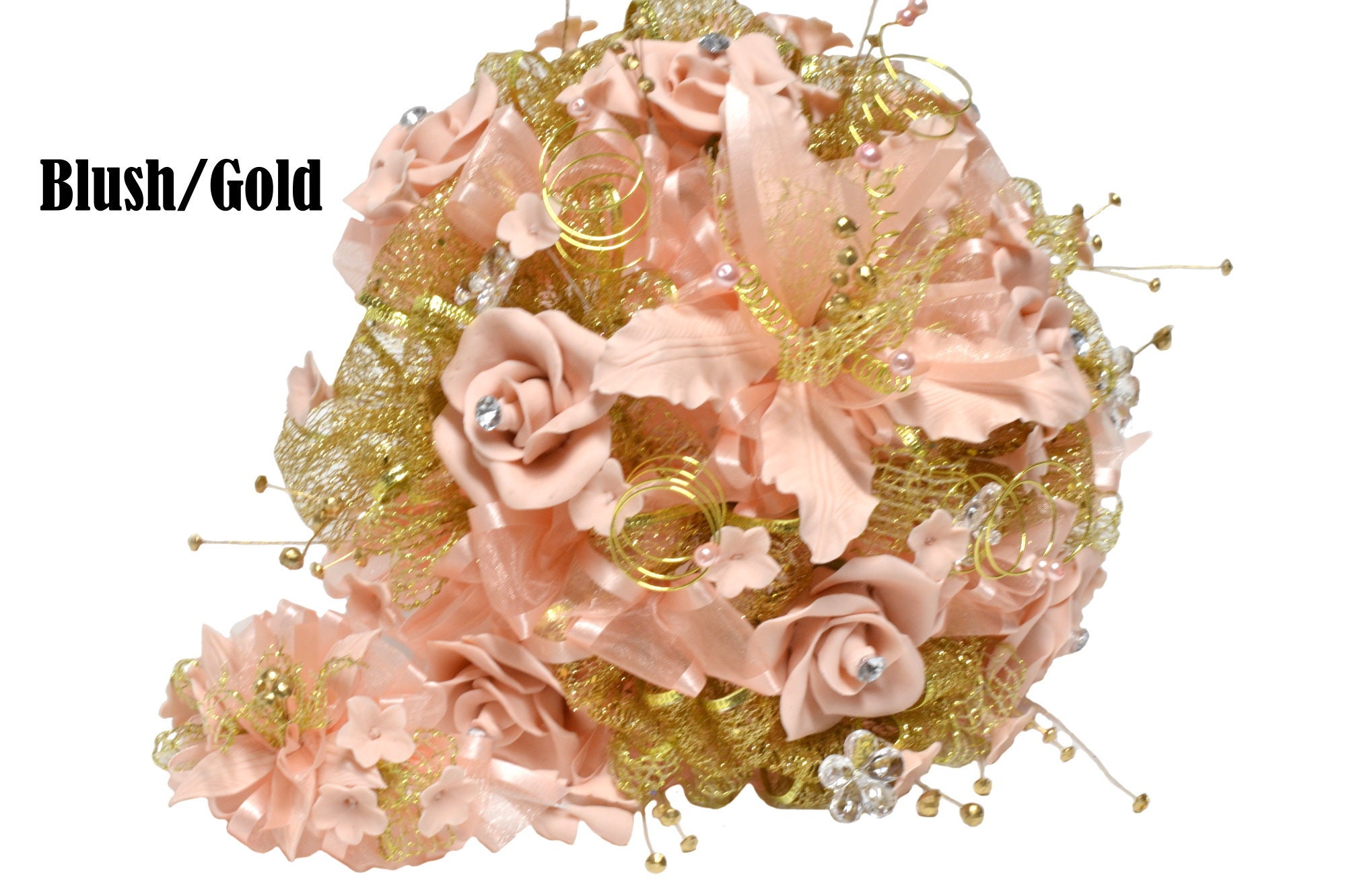 Artificial FlowersWedding Gold Tone Bouquet2 Pieces Set.